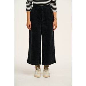 Lucy & Yak Halston Wide Leg High Rise Cropped Corduroy Trousers Vintage Black